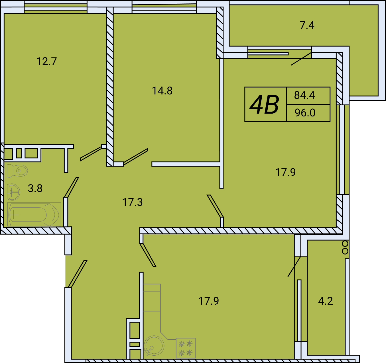 3-комнатная квартира 96 в КА «Аврора»